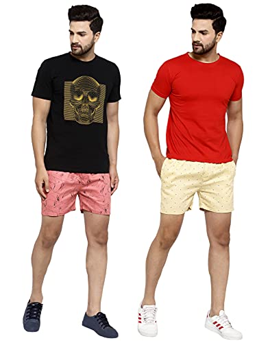 Image of Selvia Men's Regular Shorts (206TKN105-M 206TKN106-M Peach & Cream M)
