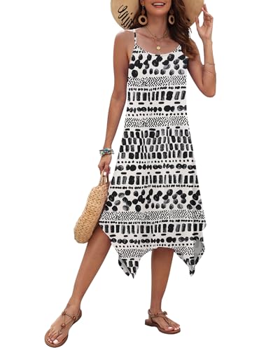 Image of AUSELILY Women's Summer Dresses 2026 Casual Sleeveless Spaghetti Strap Sundress Asymmetrical Midi Dress with Pockets