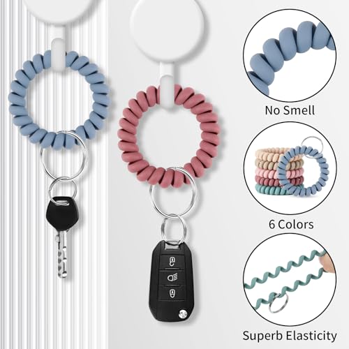 Image of QIUTIMIY 6PCS Wristlet Keychain, Colorful Spiral Coil Hair Tie for Women, Sauna Accessaries Wrist Coil Key Ring Key Holder