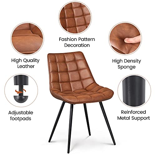 Yaheetech 2Pcs Dining Chairs Upholstered Pu Leather Chairs Tufted Side Chairs With Soft Padded And Metal Legs For Kitchen, Leisure, Brown #TOP3