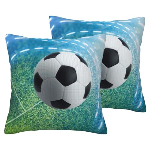 JEJEA Juego de 2 fundas de almohada decorativas de lino sintético con estampado de balón de fútbol, para sala de estar, cama, sofá