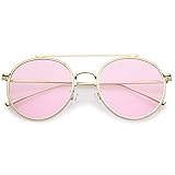 zeroUV - Modern Metal Round Aviator Sunglasses With Crossbar Slim Arms And Colored Flat Lens 54mm (Gold/Pink)