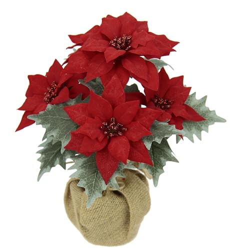 Künstliche Blume Poinsettie im Jute-Topf Weihnachtsstern Christstern...