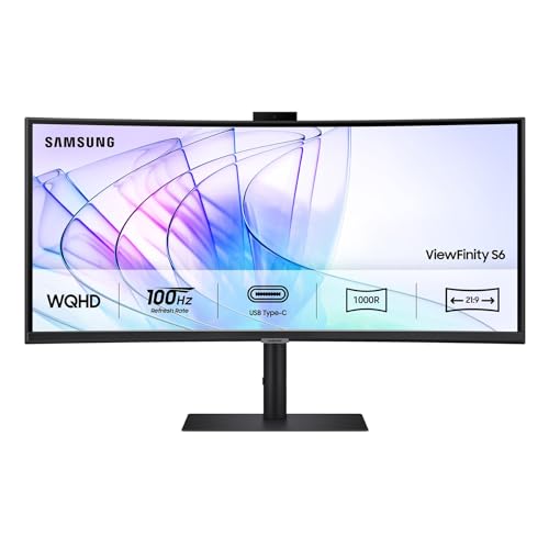Samsung LS34C652VAUXEN - Monitor ViewFinity S6 S65VC de 34' con Resolución Ultra WQHD, HDR10, cámara integrada, Puerto USB-C, Puerto LAN, Eye Care, Negro