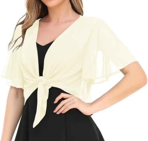 Image of Women's Solid Puff Sleeve Kimono Short Cardigan Loose Cover Up Casual Blouse Top Chiffon