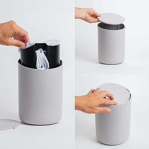 Kazai.® Mini Waste Bin 'Tove' - Small and Unique Design Bin from Berlin, Bin: Light grey, Lid: Light grey - Image 2