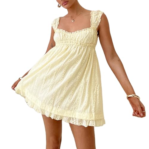 Women's Summer Babydoll Mini Dress Spaghetti Strap Sleeveless Party Short Y2k Swing Dresses A Line Sundress