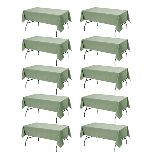 Dailyset 10-Pack Sage Green Tablecloths for Rectangle Tables, 60 x 102 Inches, Stain-Resistant Polyester Fabric for 6 Foot Tables - Washable Table Covers for Weddings, Birthday Parties, Events