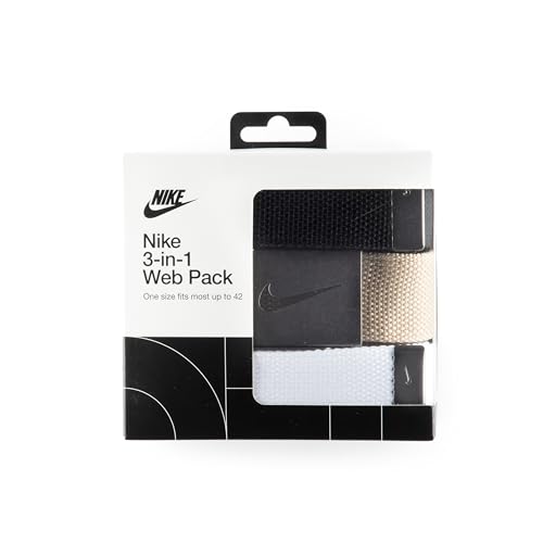 Nike Men's Standard 3 Pack Golf Web Belt, White/Khaki/Black, One Size3