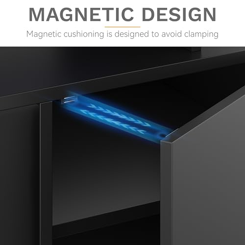 DWVO Fireplace TV Stand with 36" Electric Fireplace, Entertainment Center with LED Lights, Modern TV Cabinets for 65/75 Inch TVs for Living Room, Black