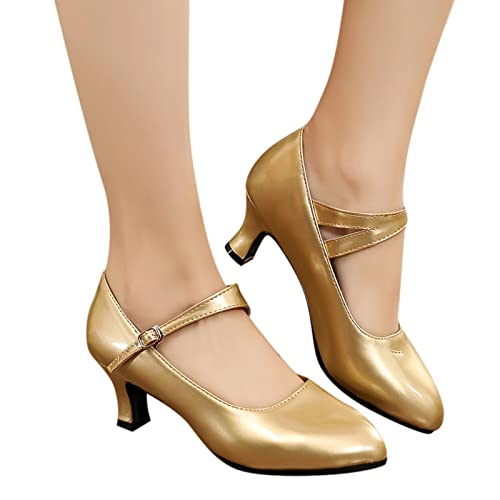 Women Rhinestone Ballroom Dance Shoes Latin Salsa Performance Dance Shoes Womens Plastic Sandals Size 7 (Gold, 8)3
