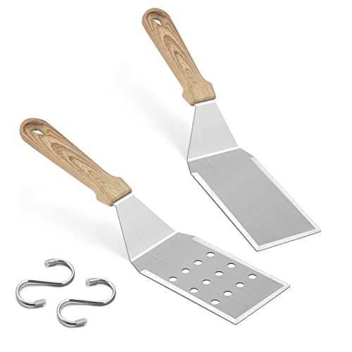 Metal Spatula Set of 2 HaSteeL Stainless Steel Teppanyaki Tools 11.8 Inch x 2.8 Inch Griddle Accessories for Flat Top Grill Hibachi Indoor & Outdoor Small Burger Turner Flipper Easy to Clean