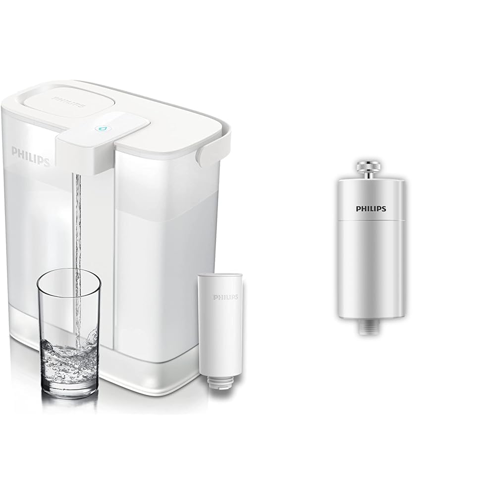 Instant Water Filter - 3 l Fassungsvermögen, 1 l/min schneller Durchfluss & AWP1775 Inline-Duschfilter, KDF-Filtersystem gegen Rest-Chlor, Bakterien, Verunreinigungen & Kalk
