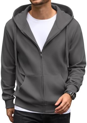 COOFANDY Herren Hoodie Reißverschluss Fleece Kapuzenpullover | mit praktischen Taschen,regulierbarer Kordelzug,für Alltag und Freizeit
