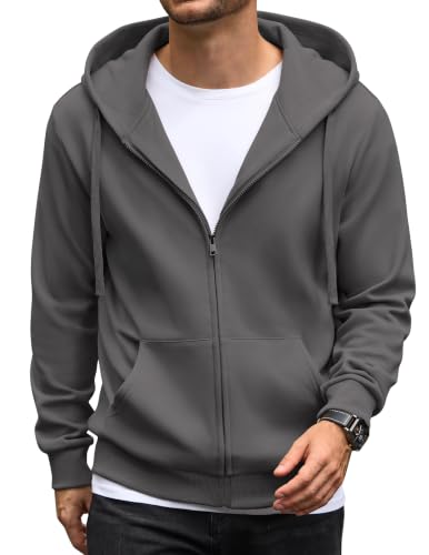 Image of COOFANDY Men's Full Zip Hoodie Fleece Jacket Casual Dark Gray XL