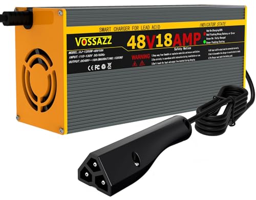 48 Volt Golf Cart Charger for EZGO RXV & TXT with 3-Pin Triangular Plug 18 Amp Fast Charge 3-5H Full Charge Lead Acid Battery