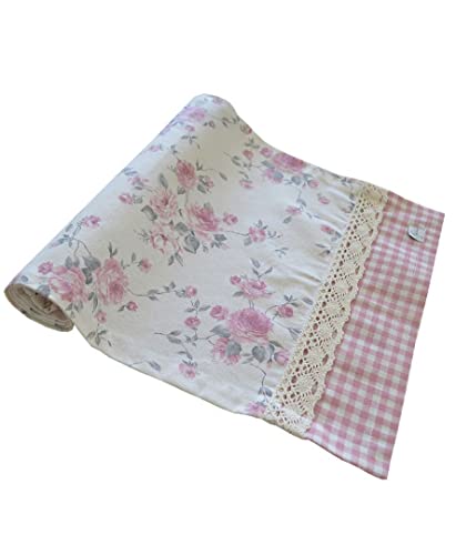 Camino de Mesa colección Bella Rosa con puntillas. Fabricado con Tejido español / Medidas: 140x40. cm / 88% Algodón, 12% Poliéster Cover
