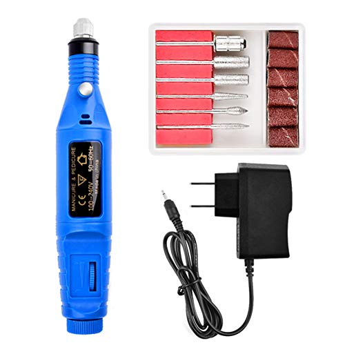 Portable electric nail file set，USB Pen Shape Electric Nail Drill Manicure Filer Kit，With 6 Pieces Changeable Drills And Sand Bands for Exfoliating, Grinding, Polishing, Nail Removing, Acrylic N(blue)