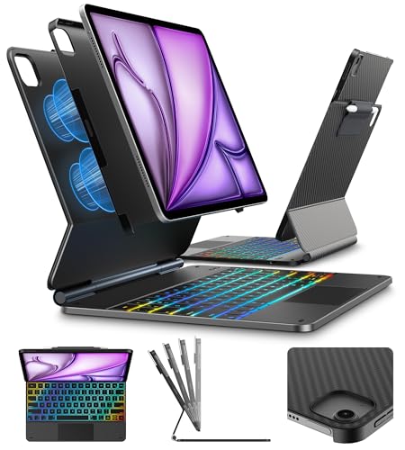 Image of typecase Edge+ Keyboard Case for iPad Air 13 inch(M4 /M3 /M2, 2026 /2025 /2024) & iPad Pro 12.9 inch(3 /4 /5 /6th Gen),Ultra-Slim Detachable Case,Portrait &Typing Modes,11-Color Backlight,Magnetic Stand,Carbon Fiber