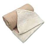 variouss Manta Bebé Reversible 75x100 cm – Tejido Waffle y Coralina Suave, Carrito y Recién Nacido (Beige)