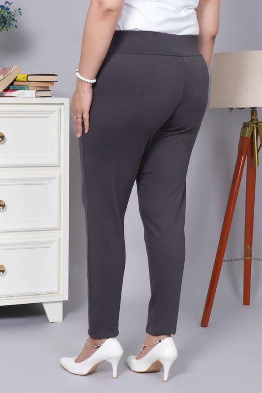 Image of Mlada Women's Solid Cotton Lycra High Waist Ankle Length Tummy Tucker Jeggings Trouser with 2 Side Pockets | Office Wear Summer Pants | Regular Fit, Stretchable, Comfortable & Stylish Everyday Bottoms