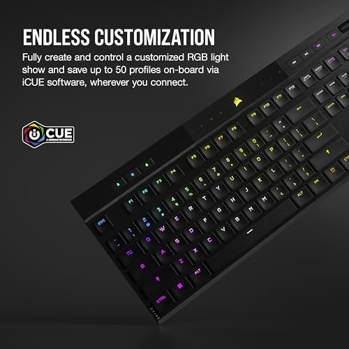 Corsair K100 AIR Wireless RGB Mechanical Gaming Keyboard - Ultra-Thin, Sub-1ms Slipstream, Low-Latency Bluetooth, Cherry MX Ultra Low Profile Keyswitches - NA Layout, QWERTY - Black - image 8