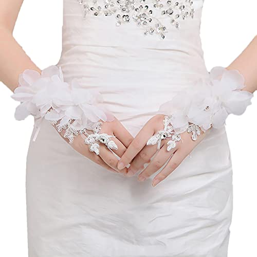 JINYISI Weiße Handschuhe,Spitze Handschuhe Abend Handschuhe Hochzeit Handschuhe für Party Dekoration Zubehör Frauen Abend Handschuhe, Braut Floral Mesh Handschuhe(Rot/Weiß)