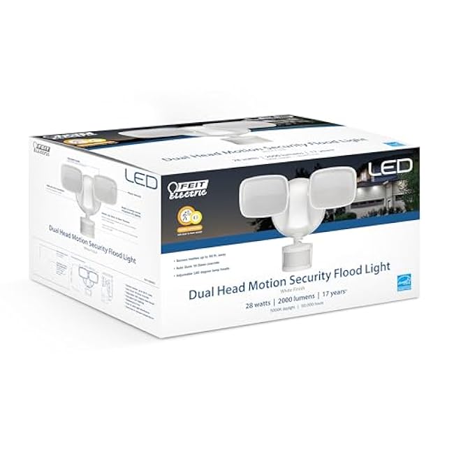 Feit Electric LED Outdoor Waterproof Security Flood Light - Motion Sensor - Dusk to Dawn - Hardwired - 5000K Daylight - 2000 Lumen | White