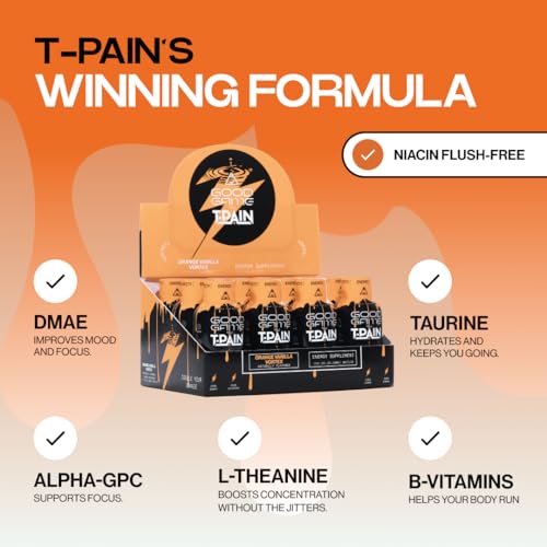 Image of Nappy Boy Dranks Good Game by T-Pain Energy Shot, 2oz (12 Pack), Sugar-Free, Zero Calorie Focus Drink with 200mg Caffeine and B-Vitamins (B3, B6, B12) - Clean, No-Crash Energy Boost, Orange Vanilla Vortex