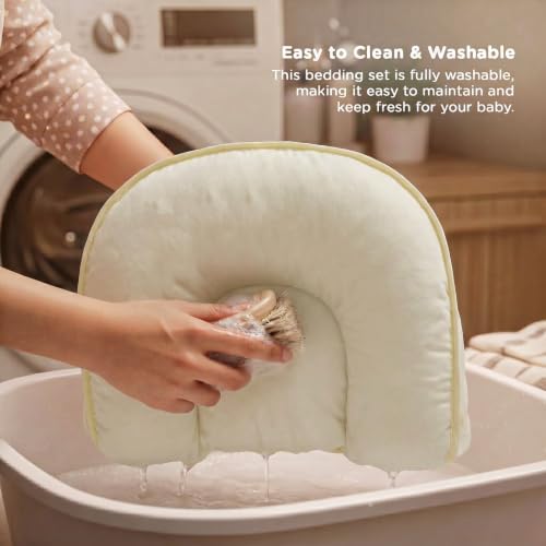 Image of BAYBEE Baby Bedding Set for New Born Baby, Bed Mattress with Mosquito Net & Neck Pillow, Sleeping Nest Travel, Infant Toddler Bed Set Gifts for Baby Boy Girl 0-6 Months (Green)