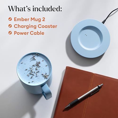 Image of Ember Temperature Control 14oz Smart Mug 2, App-Controlled and Rechargeable Heated Coffee Cup Warmer with Intelligent LED Display, Powder Blue