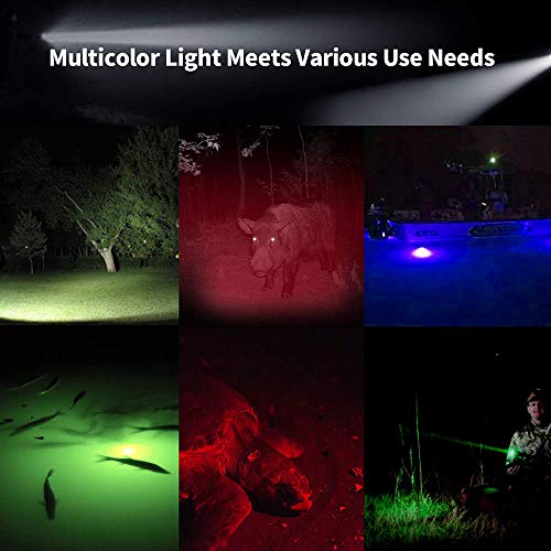 LUXNOVAQ LED Tactical Flashlight Hunting Light with Red Green Blue White 4 Color in 1, Zoomable Night Vision Flashlight Waterproof Outdoor Torches for Fishing Hog Coon Coyote(Batteries Not Included) - Thumbnail 4