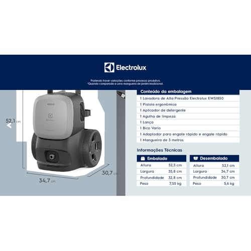 Lavadora de Alta Pressão Electrolux 1850PSI 1450W PowerWash Aplicador Detergente EWS1850 220V