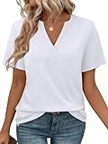Cuptacc T Shirt Damen V-Ausschnitt Kurzarm Basic Shirt Damen Elegant Einfarbig Oberteile Casual...