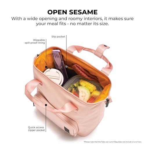Image of MOKOBARA The Take-Out Lunch Bag - Tan Spill-Proof Large & Roomy for Daily Use, Office Carry, Travel, Easy Access & Easy to Clean (Lucky Charm), Pink