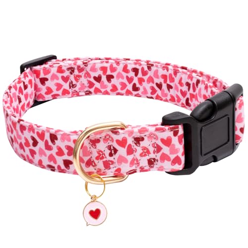 Faygarsle Valentines Day Cute Loving Heart Printed Collar for Small Medium Large Dogs - Pink Cotton Collar for Girl and Boy Dogs