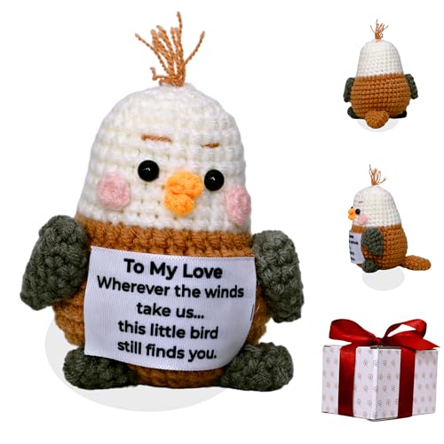 VN3BTOY Handmade Crochet Decorative Gift with Meaningful Quote – Bird Love Design – Cute Design Collection for Men and Women, Romantic Gift for Valentine's Day, Birthday, and Christmas