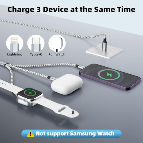 Image of Travel Essentials 3in1 USB C Multi Charging Cable for iPhone Watch Charger,USB C to Type C /IP /iWatch Charger, Charging Cords for Multiple Devices Compatible with iWatch Series&iPhone 16-12 5FT