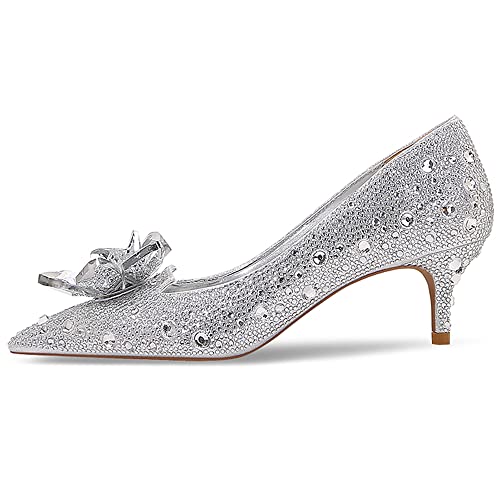 YIYA Women Elegant Pointed Toe Glitter Rhinestone Stiletto High Heel Wedding Pumps Sexy Slip On Party Sparkly Prom Shoes