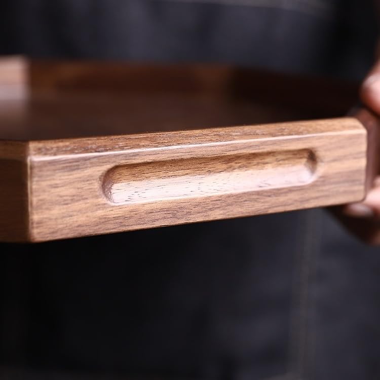 Bandejas Servir Comida Bandeja Rectangular de Madera Maciza Nogal for el hogar, portavasos, Bandeja Almacenamiento for té, Comida for Servicio Restaurante Mesa Cama | S