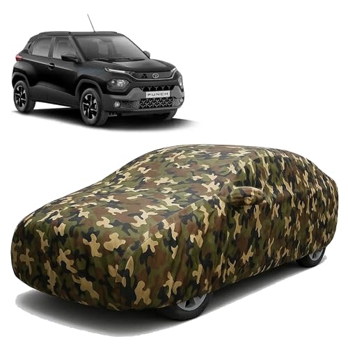 Image of Sulfar 100% Waterproof Car Body Cover Compatible with Mirror for Tata Flora with Long Lasting Durable Material (Triple Stitched, Full Bottom Elastic, Camouflage Army)
