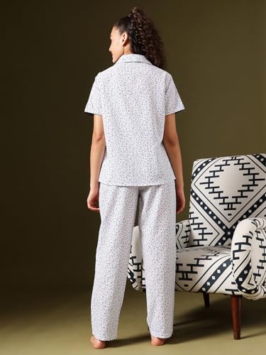 Image of Clovia Women Cotton Night Suit- Floral, Top & Pyjama Set