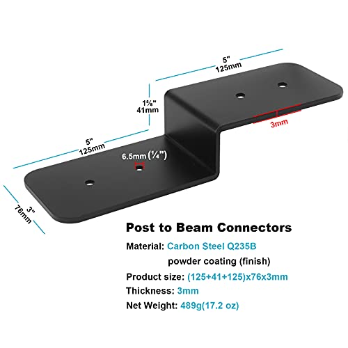 Eoere 4 Pcs Heavy Duty Steel Black Z Brackets 6 Inch Post To Beam Support thumb #1