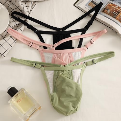 Mens T-Back Thongs Sexy Low Rise G String Briefs Bulge Pouch Underwear Y Back Sexy gray Lingerie tanga hombre bugle For Male3