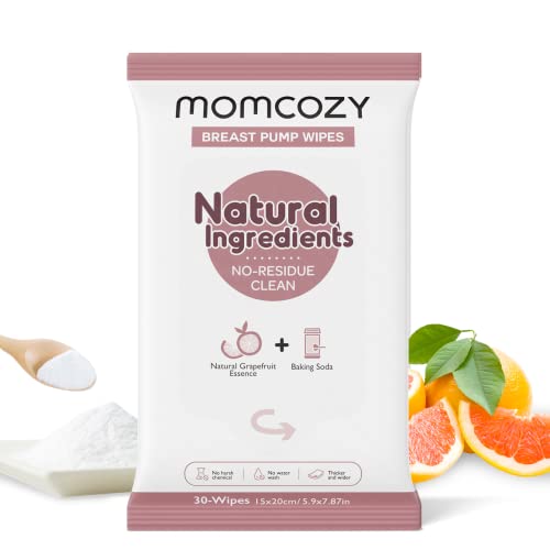 Image of Momcozy Natural Breast Pump Wipes for Pump Parts Cleaning On-the-go, 30 Count, Flash Clean & Resealable Pump Wipes, Leaves No Residue