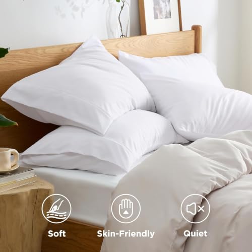 Image of Bedsure Pillow Cases Standard Size Set of 4 - White Brushed Microfiber Pillowcases 4 Pack, Super Soft and Cozy Pillow Case Covers with Envelope Closure for Kids, Wrinkle, Fade Resistant, 20x26 Inches