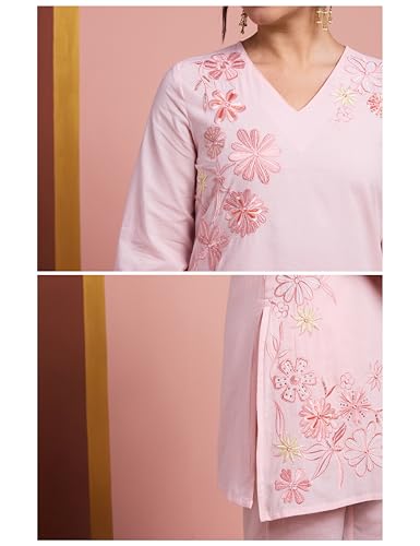 Image of Amazon Brand - Myx Women's Pure Cotton Straight Embroidered Co-ord Set (Available in Plus Sizes)