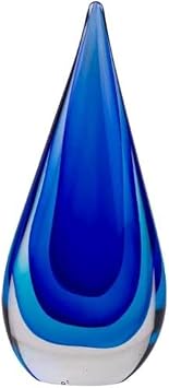 Yao Yuan Glass Sculpture Hand-Blown Murano-Style Glass Statue and Figurine, Blue Teardrop Decor
