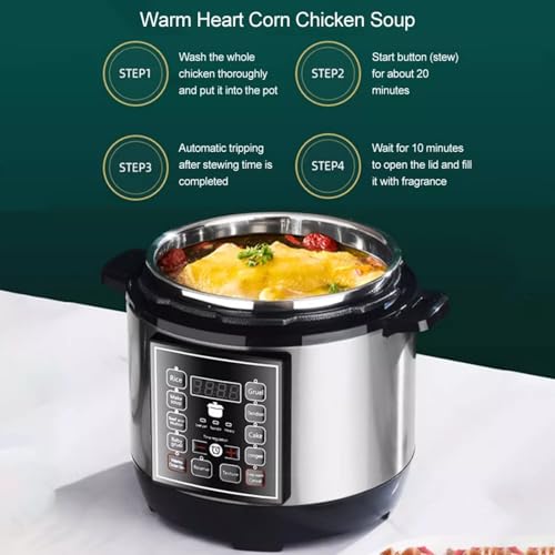 Multifunctional Electric Pressure Cooker with 8 Preset Programs, 24H Reservation & Keep Warm, Food-Grade Aluminum Inner Pot for Rice, Soup, Meat, Cake (Stainless Steel) - Image 5