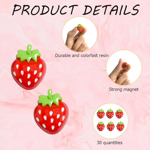 30 Imánes Decorativos de Fresas 3D para Refrigerador miniatura 3